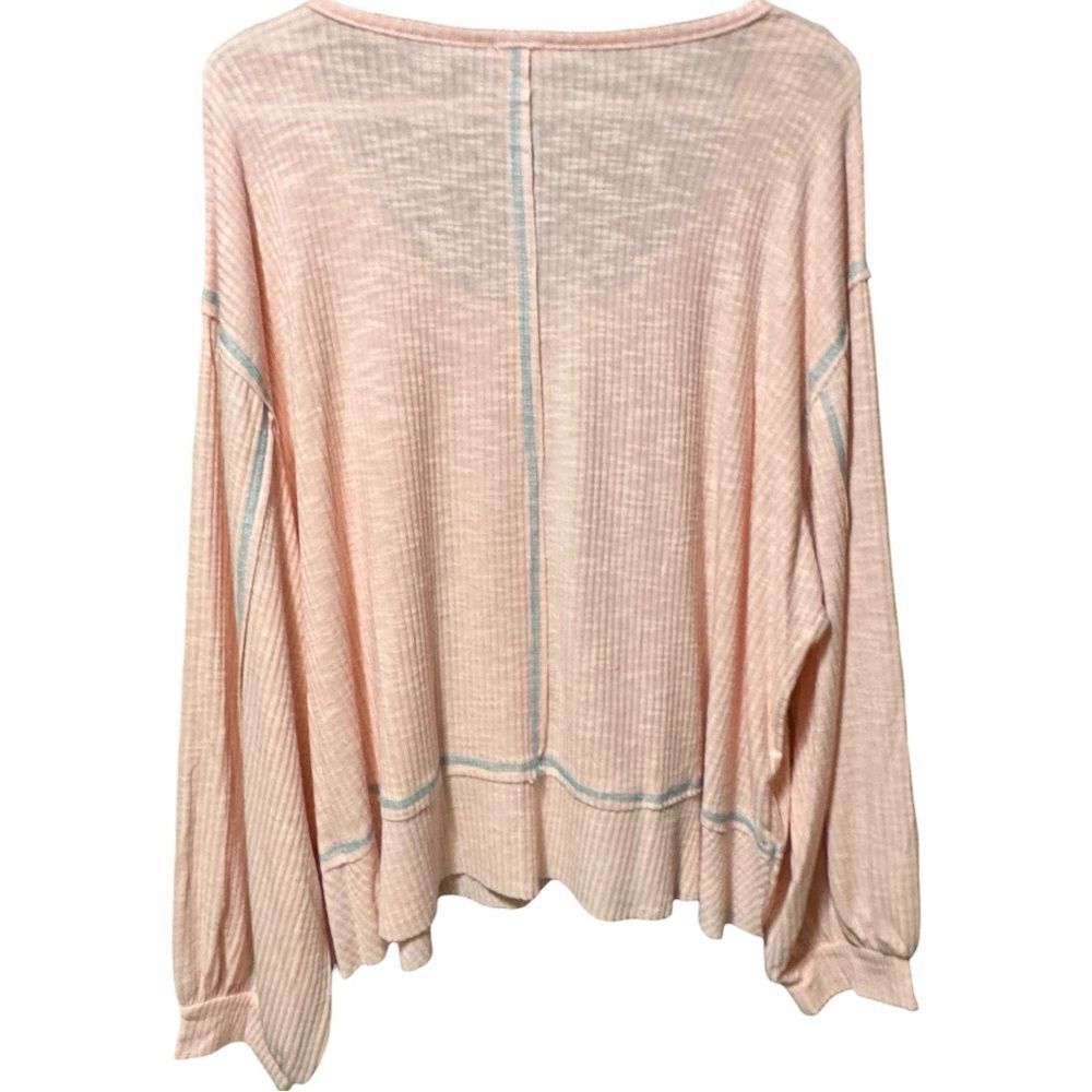 POL Blush Pink Ribbed Oversized Top Exposed Seam Pocket Boho Long Sleeve Med NEW - Picture 12 of 15